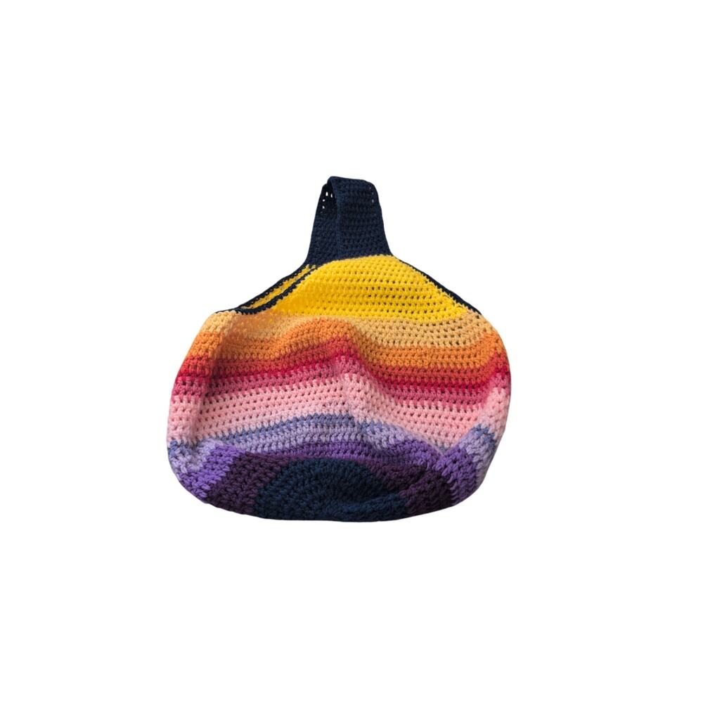 Crochet Rainbow Bucket Bag EUC Colorful Handbag